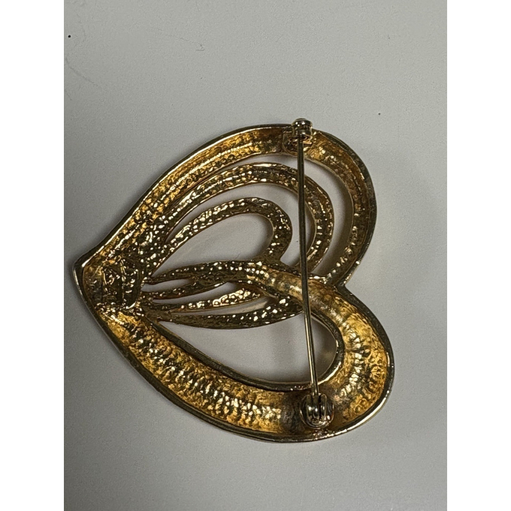 Allison Reed Signed Vintage Gold Tone Heart Brooch 2.25” Valentines Day Jewelry - Picture 5 of 9